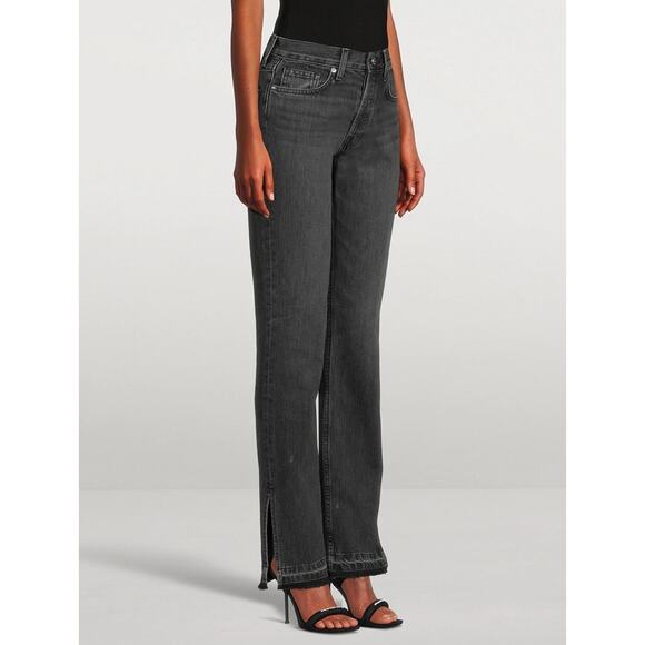 NWT EB DENIM Unraveled Two Jean High Rise Split Hem Straight Leg Jean 24 + FLAW - Picture 4 of 15